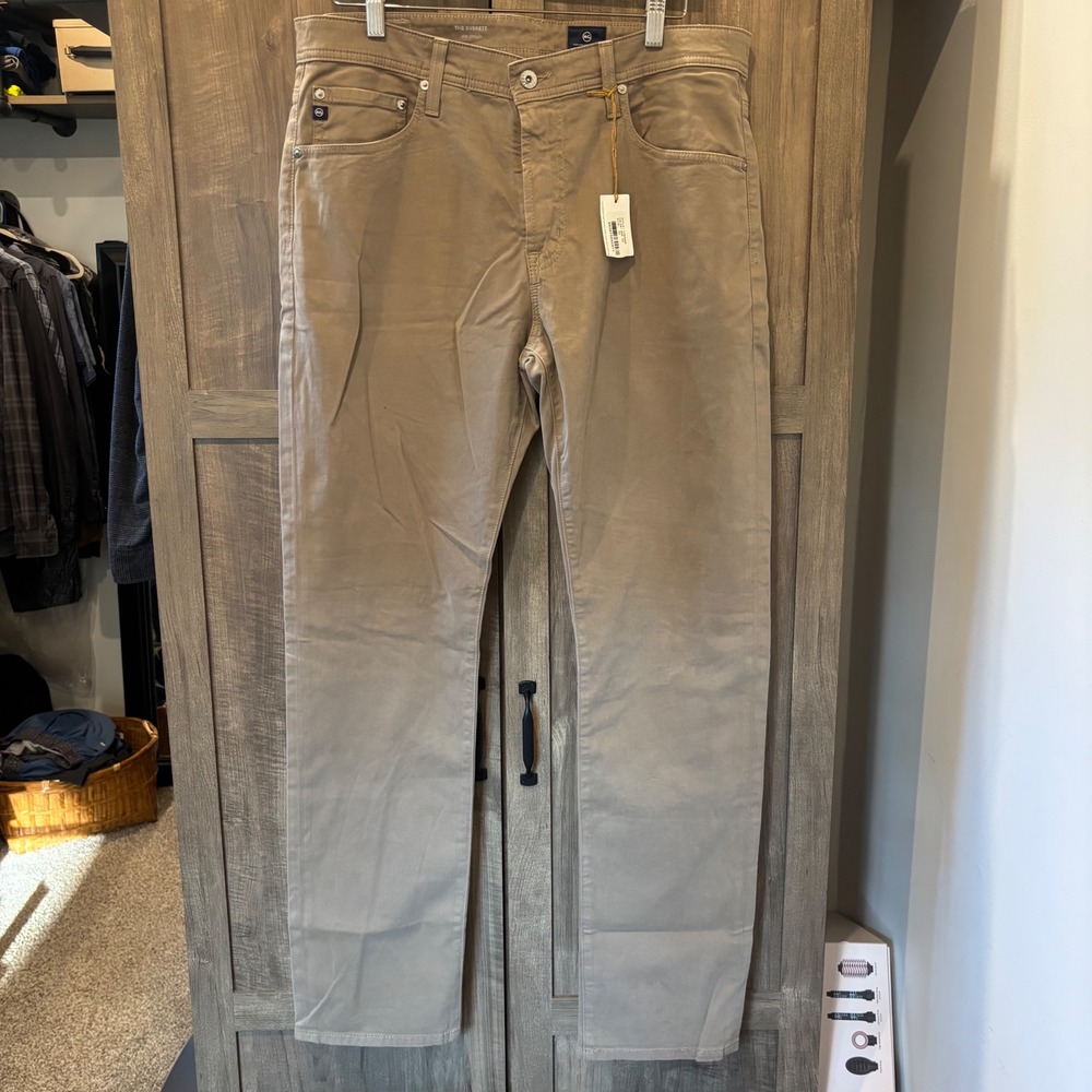 NWT AG Adriano Goldschmied The Everett Slim Straight Pants Tan Khaki 34x32